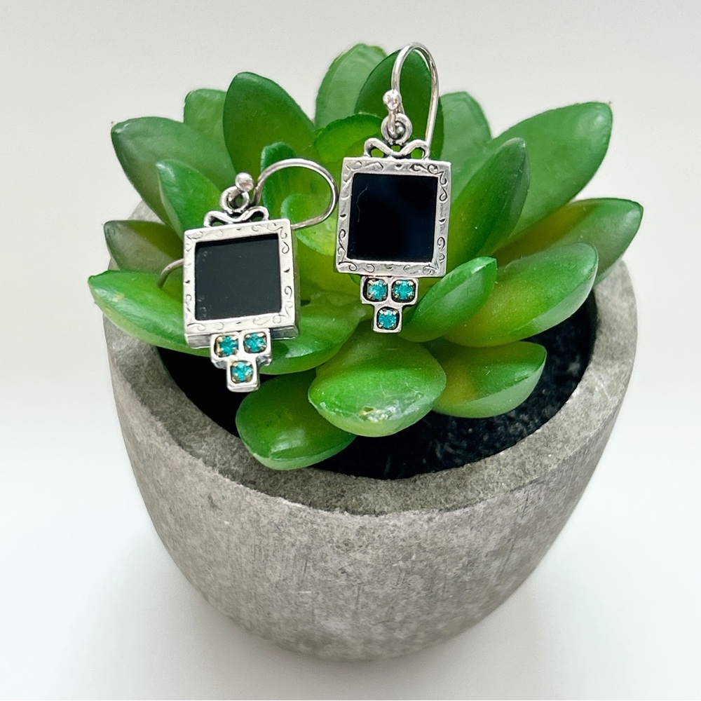 Onyx Apatite Sterling Silver Earrings - Picture 7 of 11